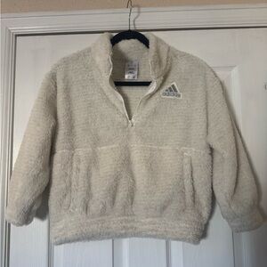 Adidas Girls small Sherpa long sleeve jacket in off white with sparkle details